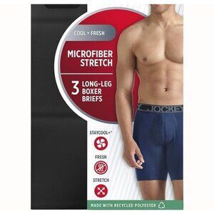 Jockey Mens Microfiber Stretch 9" Long Leg Boxer Briefs 3 Pack Black NEW XL